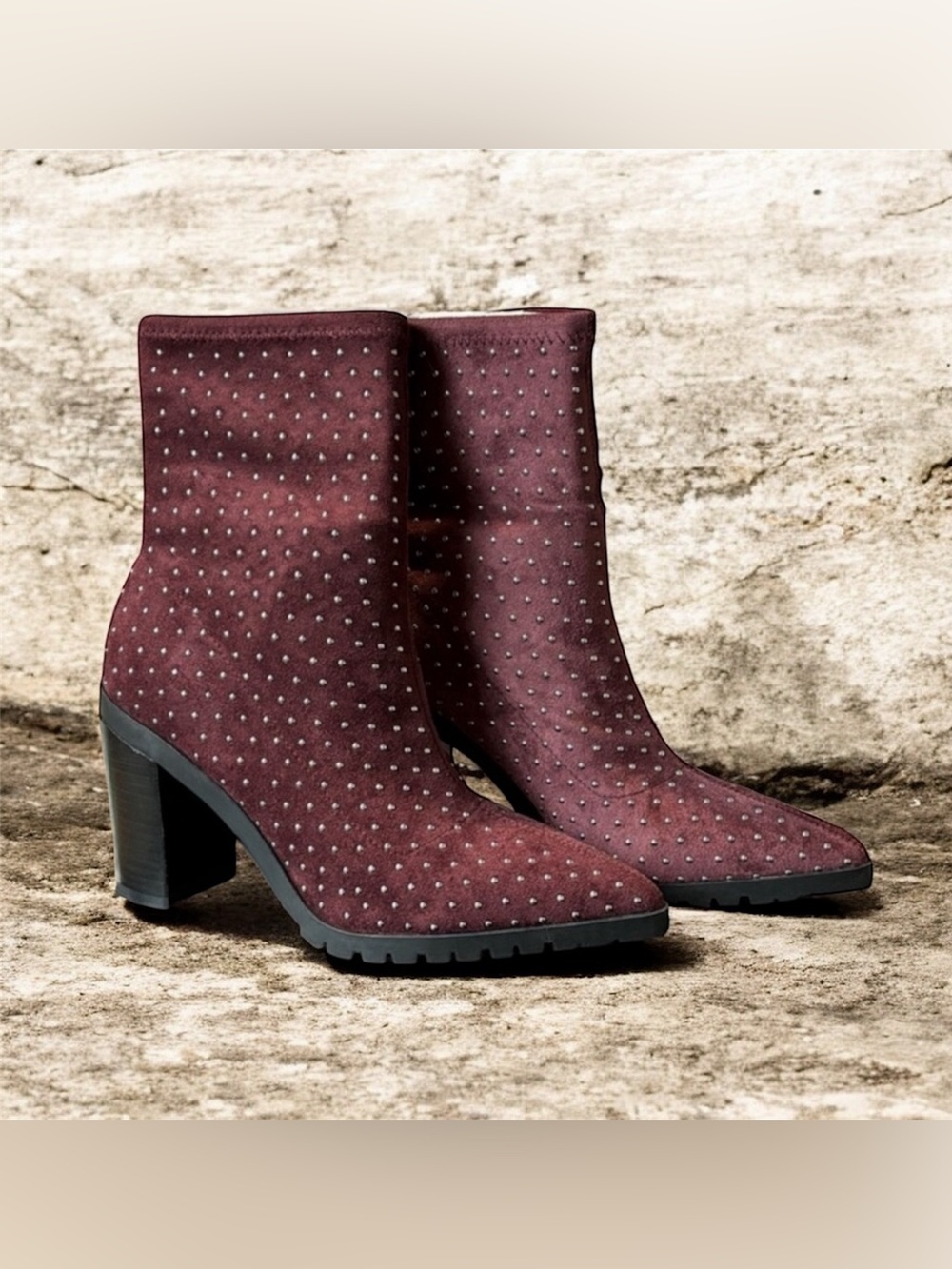 Charles David Burgundy Studded Block Heel Ankle Boots